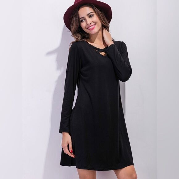 ✨Black Lattice Front Shift Dress✨ - Picture 1 of 5